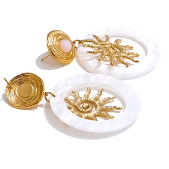 Sunburst Drop Earrings PVD Gold PlatedStainless Steel with Natural Stone… - Picture 6 of 15